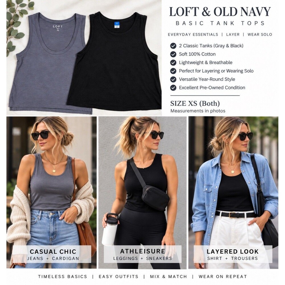 LOFT Old Navy Women’s XS Tank Top Lot Black Gray Cotton Sleeveless
